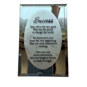 Glass Plaque Success Graduation Gift Desk Decor Mirrored 3x5" Inspirational